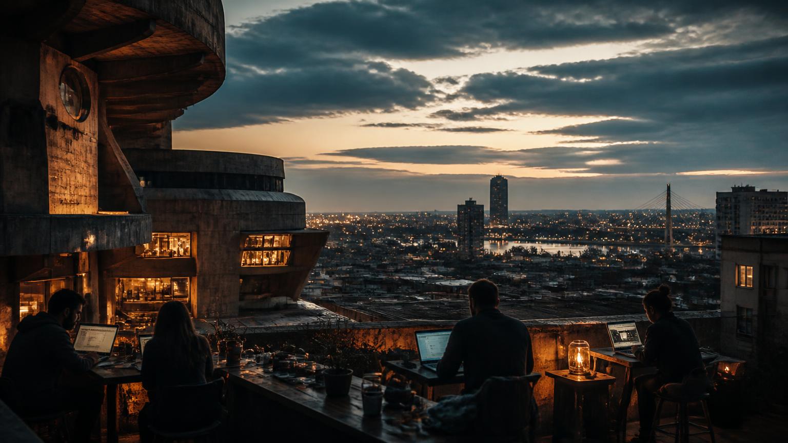 Belgrade tech scene at dusk