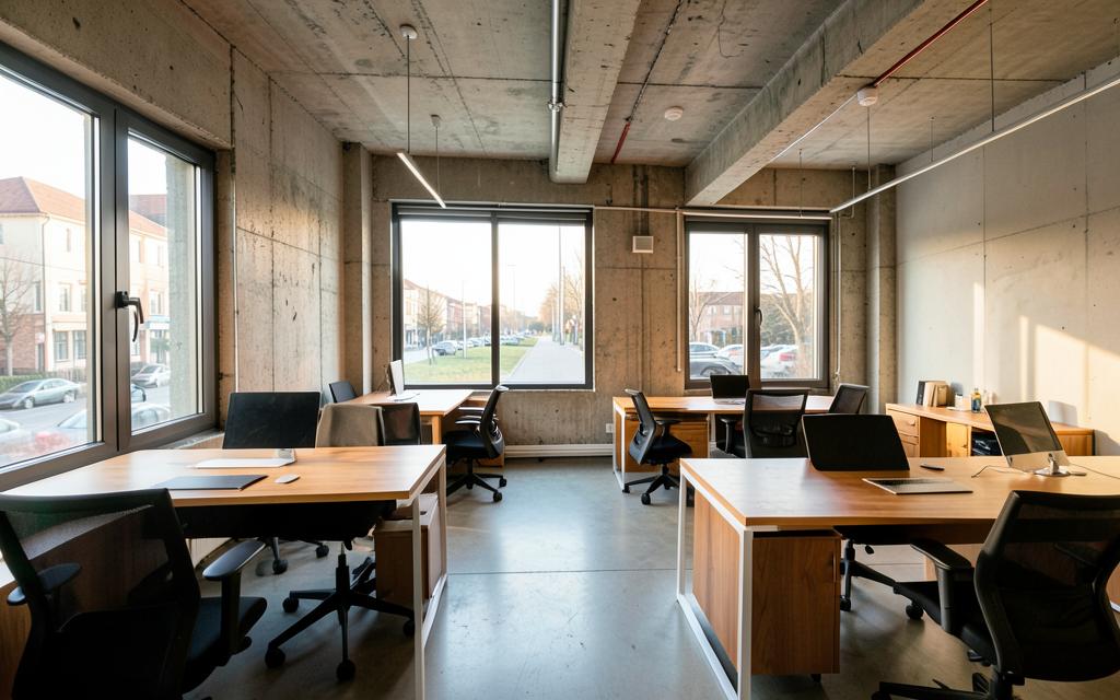 A Belgrade startup office with concrete walls and morning light